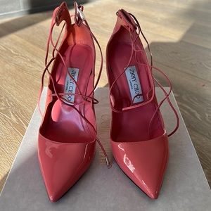 Jimmy Choo Coral Pink Patent Leather Vita 100 size 37
